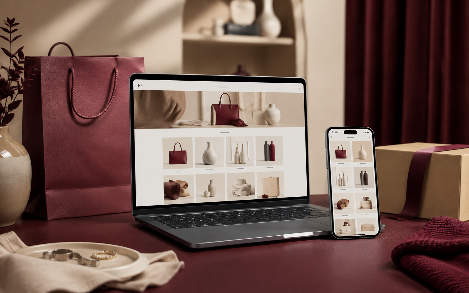 Onlineshop auf Laptop und Smartphone